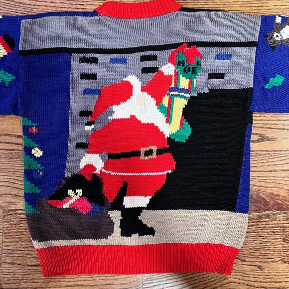 Vtg BEREK Cotton Hand Knit Ugly Christmas Sweater Tree Santa Metallic Small S - Picture 8 of 15